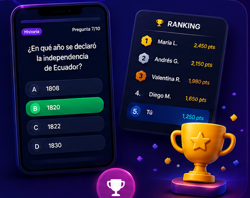 Pantalla de juego respondiendo una pregunta y ranking en vivo de jugadores